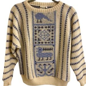 ICEWOOL ICELANDIC 100% WOOL SWEATER ALAFOSS VINTAGE SWEATER DUCKS MEDIUM IVORY